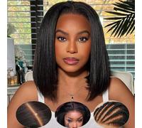 KLAIYI Yaki Parrucche a caschetto dritto per capelli umani Bye Bye Knots Parrucca senza colla Pre Cut 7x5 Parrucca anteriore in pizzo pre-spiaggiata Pre pizzicata 3S Ready to Wear and Go Parrucca