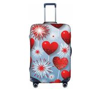 KLAMN Copertura per bagagli con stampa di fuochi d'artificio con cuori rossi, copertura elastica per bagagli da 45,7 a 81,7 cm, bianco, L