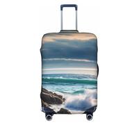 KLAMN Copertura per bagagli con stampa di paesaggi marini, copertura elastica per valigie da viaggio, 45-81 cm, bianco, L