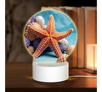 KLAMN Luce notturna rotonda in acrilico da comodino, sfondo blu, stella marina, lampada da notte a LED con spina USB, 3 colori dimmerabili, WZ201