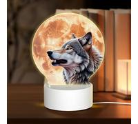 KLAMN WZ201 - Lampada notturna rotonda in acrilico, con lupo che ulula alla luna, lampada da notte a LED con spina USB, 3 colori dimmerabili, WZ201
