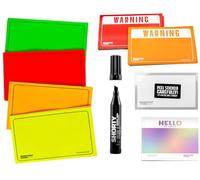 KLAMOTTEN STORE Montana "Hello my name is…" Hologram - Warning - Neon - Eggshell Sticker Confezione da 60 + 1 pennarello permanente nero - Adesivo di carta da scrivere