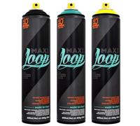 KLAMOTTEN STORE Set di bombolette spray Maxi Loop 3 x 600 ml, nero - giallo - turchese - vernice acrilica nitro, elevata opacità