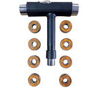 KLAMOTTEN STORE Skateboard T-Tool + 8 cuscinetti a sfera attrezzi longboard accessori chiavi multifunzione (cuscinetti a sfera nero)