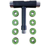KLAMOTTEN STORE Skateboard T-Tool + 8 cuscinetti a sfera, strumento multifunzione per longboard, colore verde