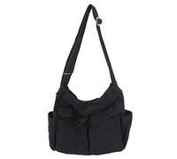 KlaOYer Borsa a tracolla in tela grande Hobo Bag scuola borsa a tracolla Tote bag con tasca per donne e uomini, nero