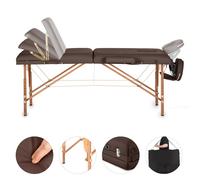 KLAR FIT Klarfit MT 500 Lettino da Massaggio Portatile - Lettino Estetista 210cm, Peso Massimo 200 kg, Due Poggiatesta, Schienale 10 Regolazioni, Apertura Viso, Ripiegabile, con Borsone, Marrone