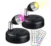 Klarlight Mini RGB Faretto a Batteria con Telecomando Faretti LED Interni Senza Fili LED Spot 13 Colori Luce Illuminazione per Pittura Gabinetto Arte Esposizione Freccette Party, 2-Pack Nero