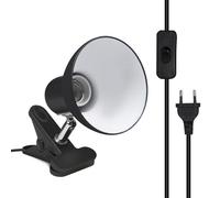 Klarlight Portalampada E27 con Clip EU Spina e Interruttore Lampada a Morsetto E27 vite Edison Lampada da Tavolo, Girevole a 270°, AC 85-265V, Cavo da 1.8m per Comodino (Nera, Senza Lampadina)