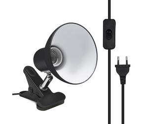 Klarlight Portalampada E27 con Clip EU Spina e Interruttore Lampada a Morsetto E27 vite Edison Lampada da Tavolo, Girevole a 270°, AC 85-265V, Cavo da 1.8m per Comodino (Nera, Senza Lampadina)