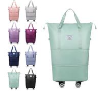Klarson Expandable Bag with Wheels, Collapsible Luggage With Wheels, Foldable Suitcase without Handle, Lightweight Durable Rolling Duffle Bag with Wheel (Green)