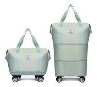 Klarson Expandable Bag With Wheels, Expandable Bag with Wheels, Collapsible Luggage with Wheels without Handle (Green)