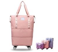Klarson Expandable Bag with Wheels, Foldable Suitcase Collapsible Luggage, Scratch Travel Duffle Bag (Pink)