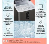 Klarstein Macchina Ghiaccio 1.5L, Macchina del Ghiaccio Professionale, Fabbricatore Ghiaccio Secco fino a 12kg, Cubetti di Grandi e Piccole Dimensioni, Macchina Ghiaccio Casa Autopulente, Ice Maker