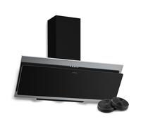Klarstein Alessia Cappe Inclinate 90cm - Cappa Angolare, 404 m³/h, LED, 3+Boost Velocità, Filtro Carbone, A+++, Aspirante & Ricircolo, Acciaio Inox & Vetro Nero, Cappa Cucina