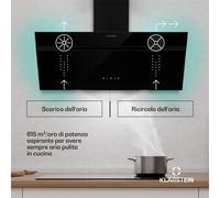 Klarstein Alina - Cappa aspirante | Classe energetica A | Touch | Illuminazione a LED | Scarico/ricircolo | 615 m³/ora