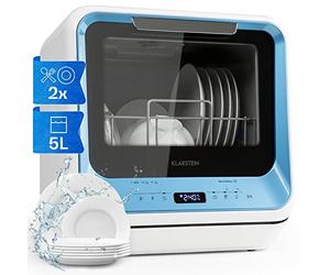 Klarstein Amazonia Mini Lavastoviglie - Portatile Compatta, 7 Programmi, 5L Serbatoio o Attacco Diretto, Silenziosa 58dB Display Digitale, per Cucine Piccole, Blu