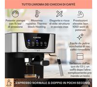 Klarstein Arabica, Macchina per Caffè Espresso, 15 Bar, 1,5 L, Touch, Acciaio Inox, 1050 W