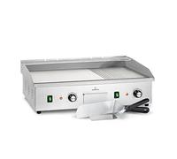 Klarstein Barbecue Elettrico, Griglia Elettrica Senza Fumo, Piastra Elettrica per Cucinare, Display LED, 2 Spatole, Bistecchiera Elettrica in Acciaio Inox, per Camping e Ristorante, 200W Argento
