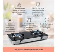 Klarstein Barzona 2 fornello da campeggio, 2 bruciatori da 3,4 kW e 4,3 kW, piano in vetro e alloggiamento in acciaio inossidabile