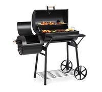 KLARSTEIN Beef Brisket Smoker Grill - Griglia a Carbone, Affumicatore, Griglia in Acciaio Inox, Termometro nel Coperchio, 2 Grandi Ruote, Coperchio Incluso, Nero