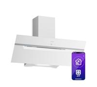 Klarstein BigBite Cappe Inclinate 90cm - Cappa Angolare, 417 m³/h Boost, Touch, LED 3 Velocità, Filtro Carbone, Scarico & Ricircolo, Design Vetro, Cappa Cucina Moderna, Bianco