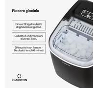 Klarstein Macchina Ghiaccio 1.3L, Macchina del Ghiaccio Professionale, Fabbricatore Ghiaccio Secco Alimentare 12kg, Cubetti di Grandi Piccole Dimensioni, Macchina Ghiaccio Casa Autopulente Cocktail