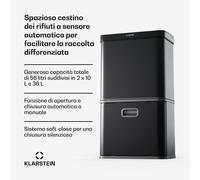 Cestino a sensore touchless, 56L, in acciaio inox, con soft-close, 3 contenitori, timer, con display a LED