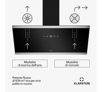 Klarstein FlashLine - Cappa aspirante | A++ | 524 m³/ora | 3 livelli | Touch | Silenziosa | LED | Scarico/ricircolo | 100 W