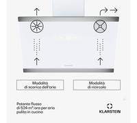 Klarstein FlashLine - Cappa aspirante | A++ | 524 m³/ora | 3 livelli | Touch | Silenziosa | LED | Scarico/ricircolo | 100 W