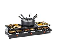 KLARSTEIN Fonduelette XL - Grill-Raclette-Fonduta 3in1, 1650 Watt, Grill 3in1: Metallo/Pietra/Piastra per Crêpes, 3 Elementi Riscaldanti in Acciaio Inox, fino a 12 Persone, Antiaderente, Nero