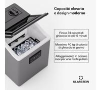 FrostMaster Fabbricatore di ghiaccio, 40 kg di cubetti al giorno, alloggiamento in acciaio inox, display a LED, incl. paletta per ghiaccio
