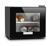 KLARSTEIN Frosty Compact Line - Frigo Compatto, Mini Frigo, Ultracompatto, 65 Watt, Porta in Doppio Vetro Isolato, 10 Litri, Classe A, Temperatura tra 12° e i 18° C, Illuminazione LED, Nero