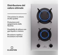 Klarstein Goldflame 30cm Fornello a gas 2 Fuochi Argento