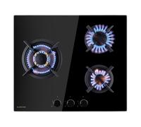 Klarstein Goldflame 3 - Piano cottura a gas a 3 fuochi, bruciatori in ottone, vetroceramica