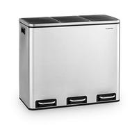 KLARSTEIN Grandmaster Trash Pattumiera a pedale, Separatore rifiuti 54 litri con 3 secchi da 18 litri, Riciclaggio, PP/involucro acciaio inox, Maniglie, Acciaio inox spazzolato/nero