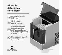 Klarstein - Macchina del Ghiaccio, Acciaio Inossidabile, 23kg/24h, 32 Cubetti/17 Min, Pulizia Automatica, Pannello di Controllo, Avviso del Livello Acqua, Design Moderno, Acciaio inossidabile