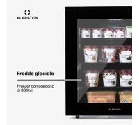 Klarstein IceAge 88 - Freezer, 88 litri, classe di efficienza energetica E, 3 ripiani, termostato, frontale in vetro