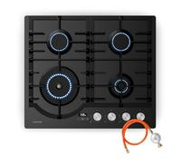 Klarstein Ignito Piano Cottura Gas, 4 Bruciatori Alluminio, Timer, Sicurezza Fiamma, Supporti Ghisa, GPL & Metano, 60x51cm, Fornello a Gas con Accensione Elettrica, Nero