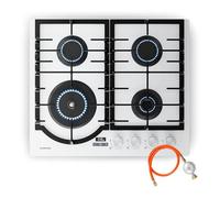 Klarstein Ignito Piano Cottura Gas, 4 Bruciatori Alluminio, Timer, Sicurezza Fiamma, Supporti Ghisa, GPL & Metano, 60x51cm, Fornello a Gas con Accensione Elettrica, Bianco