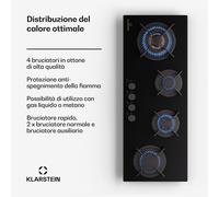 Klarstein Goldflame 4 Slim - Piano cottura a gas, 4 fuochi, acciaio inox