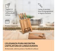 Klarstein Komaki - Set di coltelli, 8 pezzi, 5 coltelli, 3 taglieri, affilacoltelli, supporto per tablet