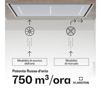 Klarstein LuxeAir - Cappa aspirante | 110 cm | WiFi + Bluetooth | LED | 750 m³/ora | Scarico/ricircolo | Classe energetica: A