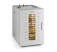 Klarstein Master Jerky Essiccatore per Alimenti - Temperatura Regolabile in Continuo 40-90 °C, Timer 15h, DigiSet Control, 16 Vassoi in Acciaio Inox, 1500 W, Argento