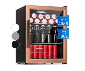 Klarstein Mini Frigo Bar Portatile per Birra Interno/Esterno, da Camera, Frigorifero Piccolo da Ufficio, con Porta in Vetro e Ripiani Rimovibili, 3-10°C, 60L
