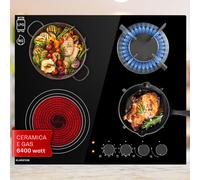 Klarstein MultiChef 60cm Piano cottura combinato gas elettrico 4 Zone Nero