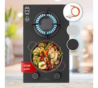 Klarstein Piano Cottura 2 Fuochi a Gas, Fornello Integrato 4200W, Vetro e Acciaio Inossidabile, GPL