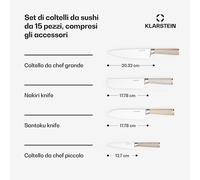 Klarstein Shibui - Set di coltelli da sushi | 15 pezzi | 4 coltelli con pratici accessori