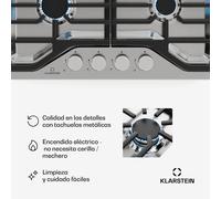 Klarstein Turbocast piano cottura a gas | Acciaio inox 304 | 4 fuochi | portapentole professionale in ghisa | Bruciatore wok