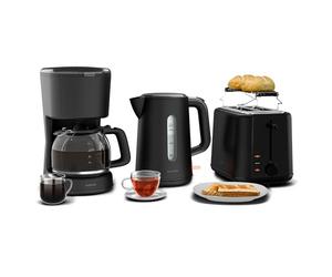 Klarstein Velaire Set per la Colazione Completo - Tostapane 2 Fette 7 Livelli, Bollitore Elettrico 1,7L, Macchina da Caffè con Filtro 10 Tazze, Design Moderno, Supporto Panini